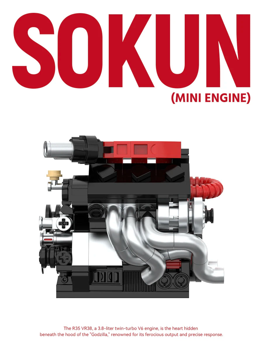 Bloques de Construcción de Motor R35 VR38 de 318 Piezas, PB8869E, Superauto Técnico SOKUN, Ladrillos Decorativos de Motor de Vehículo