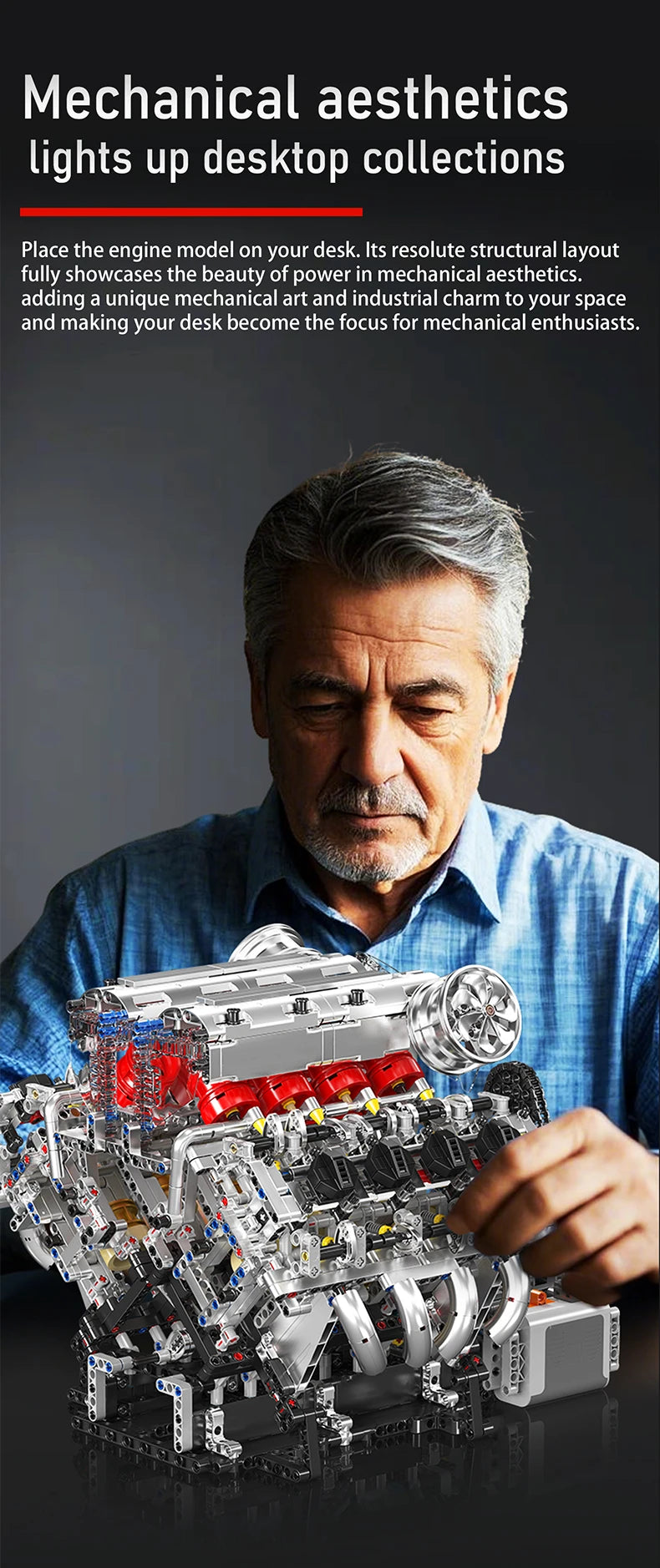 Mould King-juego de ensamblaje de motor V8, F488 supercoche