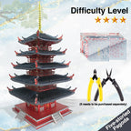 Piececool-rompecabezas 3D de Metal juego de Pagoda de cinco pisos, juguete de construcción