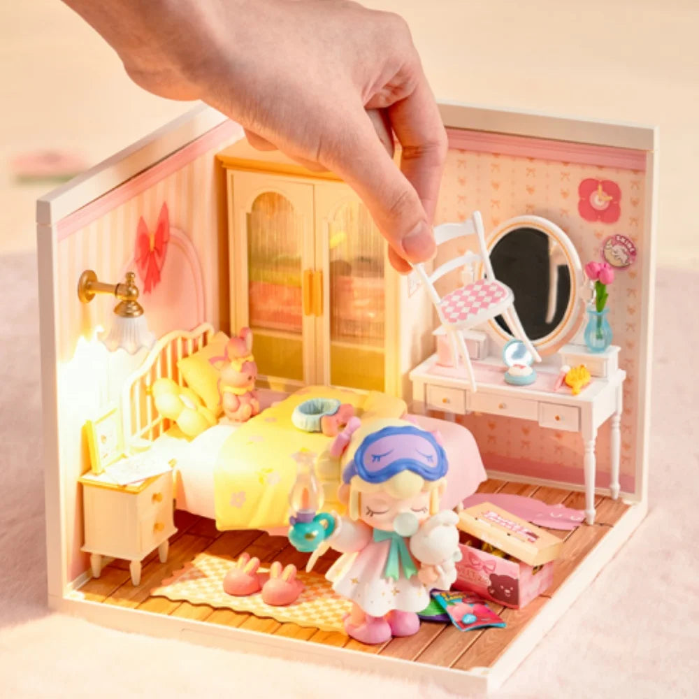 Robotime Rolife: casita en miniatura «Lovely Pink Bedroom» para montar tú mismo, con accesorios y luces LED, ideal como regalo de cumpleaños DW016
