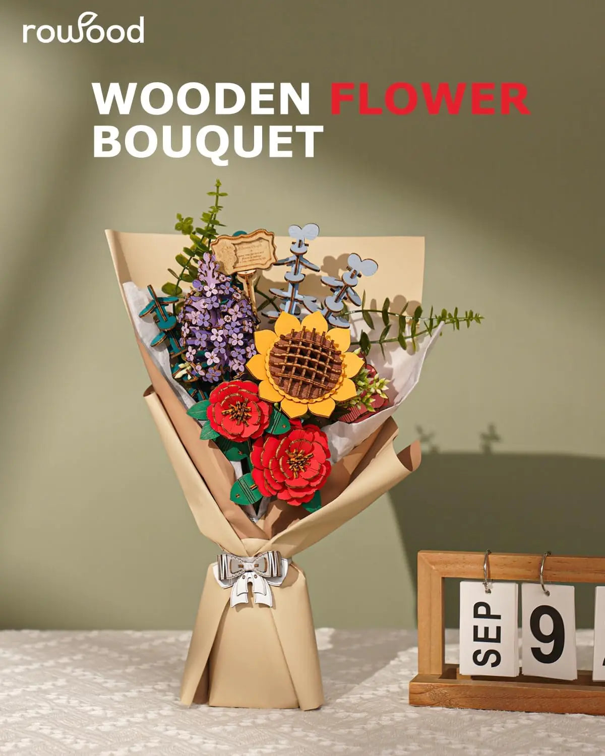 Robotime Rowood Ramo de flores de madera Rompecabezas de madera 3D Kits de manualidades de madera para adultos Decoración del hogar
