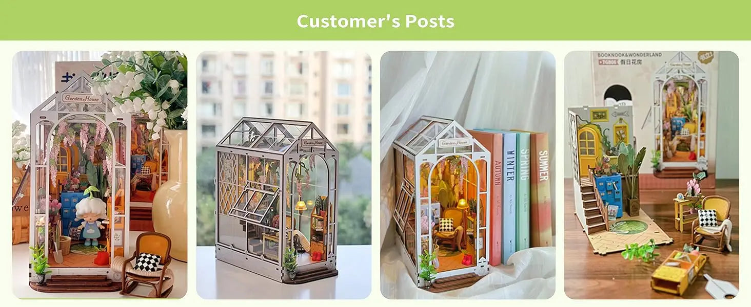 Kit de Modelo de Casa de Muñecas DIY Rolife Gardenhouse Book Nook con Luz LED, Rompecabezas de Madera para Decoración de Estanterías - TGB06