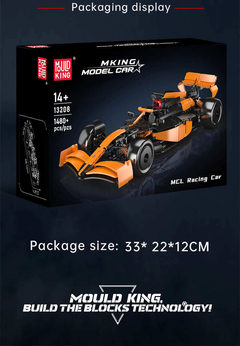 Mould King 13208 juguetes de coches técnicos, conjunto de bloques de construcción de automóviles de carreras MCL, modelo de coche Fomular