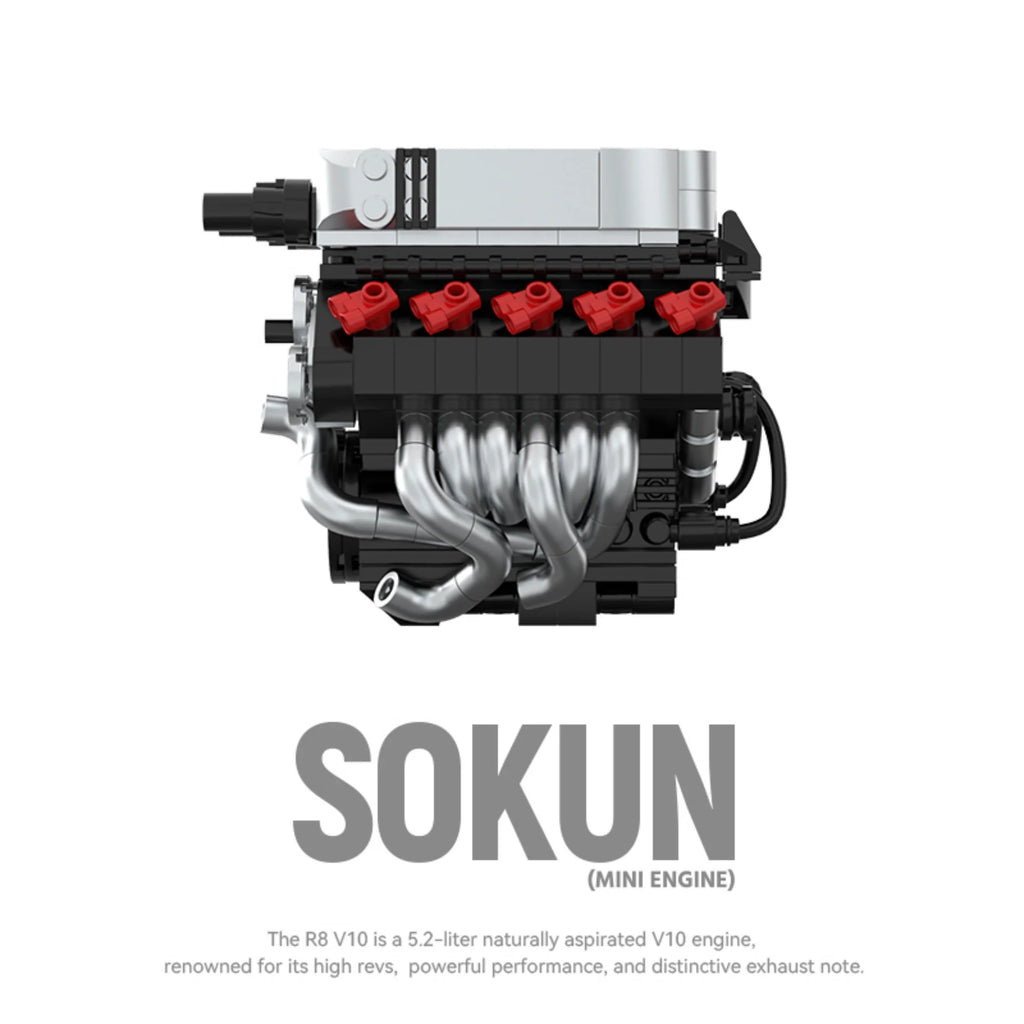 Bloques de Construcción de Motor R8V10, 392 Piezas, PB8869D, Superauto Técnico SOKUN, Ladrillos Decorativos de Motor de Vehículo