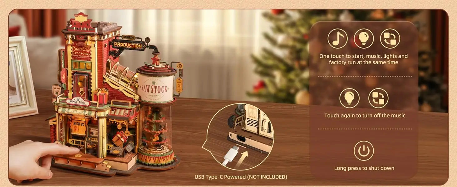 Robotime Rokr Caja de música de madera Fábrica de regalos de sueños de Navidad Rompecabezas de madera 3D Kits de modelos de madera Construye los mejores regalos para niños y adultos