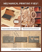 Robotime rokr Kits de modelos de rompecabezas de madera 3D Prensa de impresión clásica Engranajes mecánicos para adultos