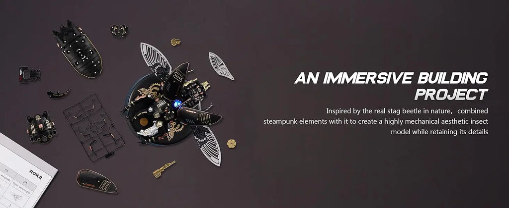 Robotime Rokr-rompecabezas 3D de Metal Stag Beetle, juegos de estilo Punk, regalo de cumpleaños, diseño mecánico de fácil montaje, Juguetes DIY, MI03