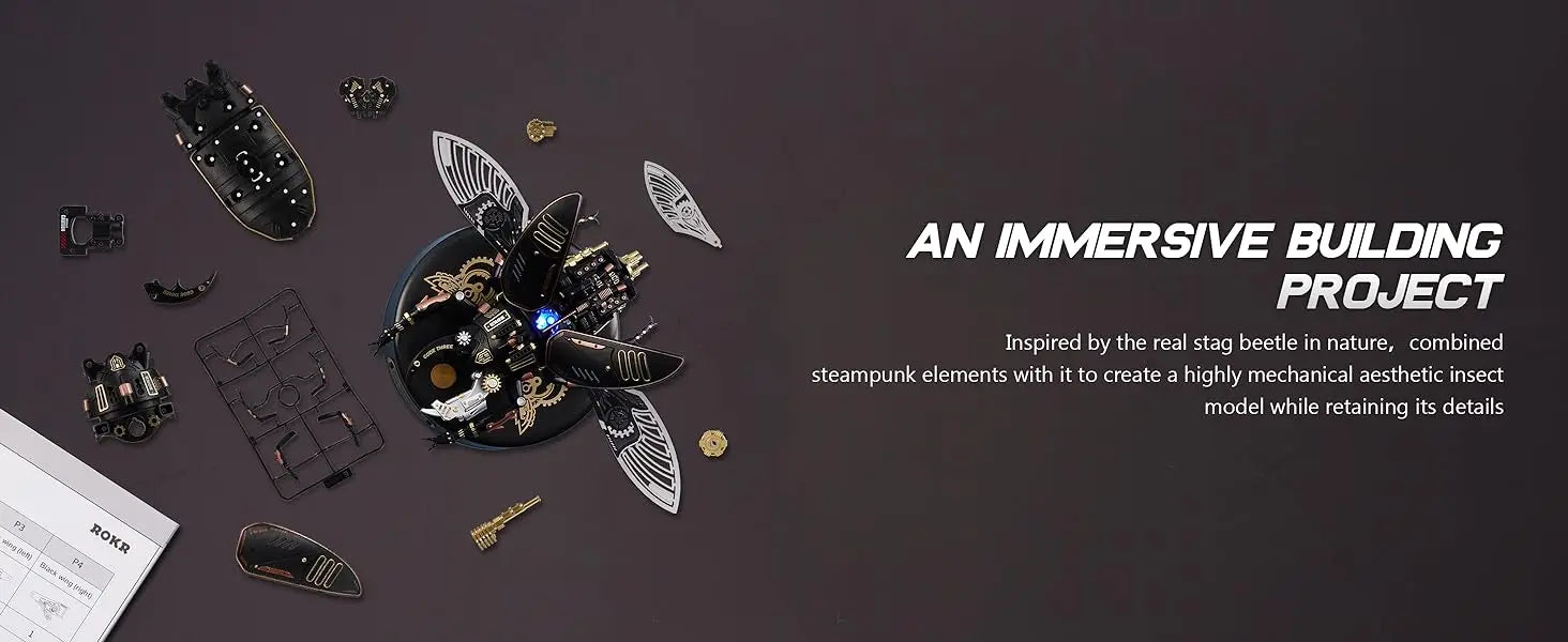 Robotime Rokr-rompecabezas 3D de Metal Stag Beetle, juegos de estilo Punk, regalo de cumpleaños, diseño mecánico de fácil montaje, Juguetes DIY, MI03