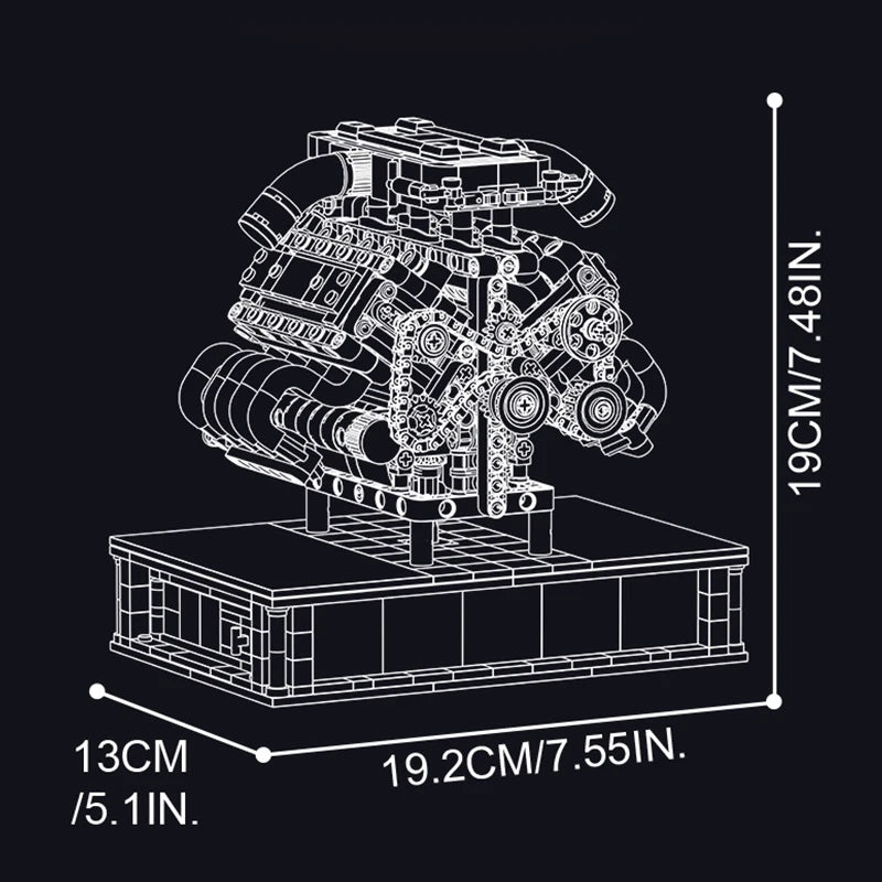 JIESTAR 33002 MOC, Decoración de escritorio personalizada, modelo de motor de superdeportivo V10, bloques de construcción