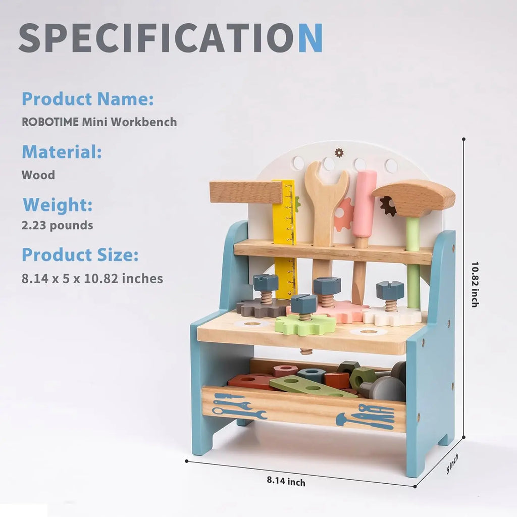 Robotime-Juego de banco de herramientas, Mini banco de trabajo de madera, juguetes de construcción, juego educativo de simulación, regalo, juego de herramientas de juguete para niños y niñas