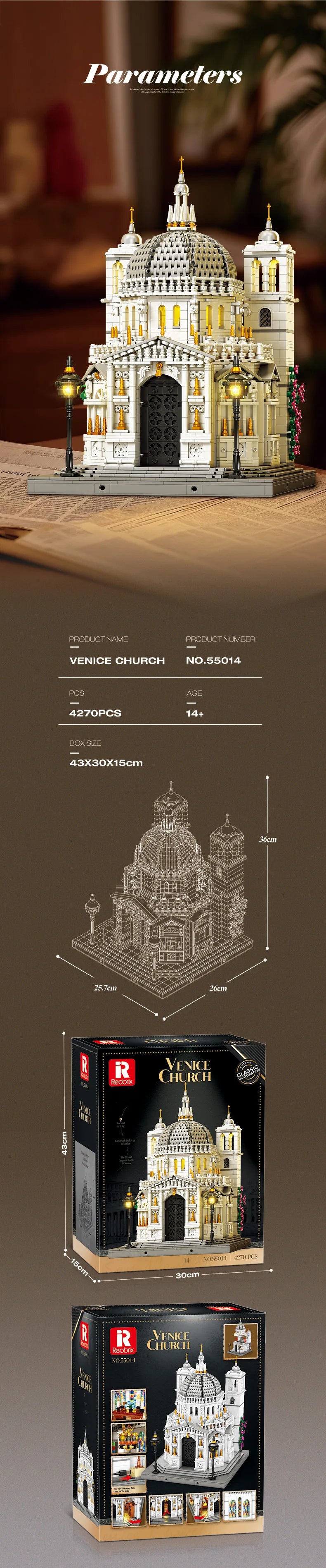 Juego de bloques de construcción de iglesia de Venecia, modelo de punto de referencia arquitectónico con luces LED