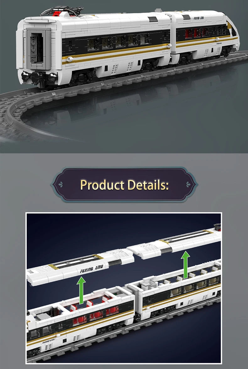 Mould King 12015 Tren técnico de juguete, locomotora RC Fuxing EMU
