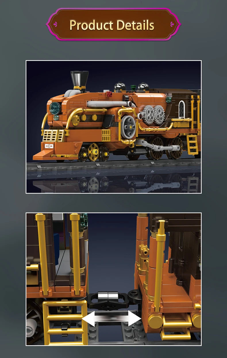 Mould King 12046 Tren técnico de juguete, tren Steampunk motorizado