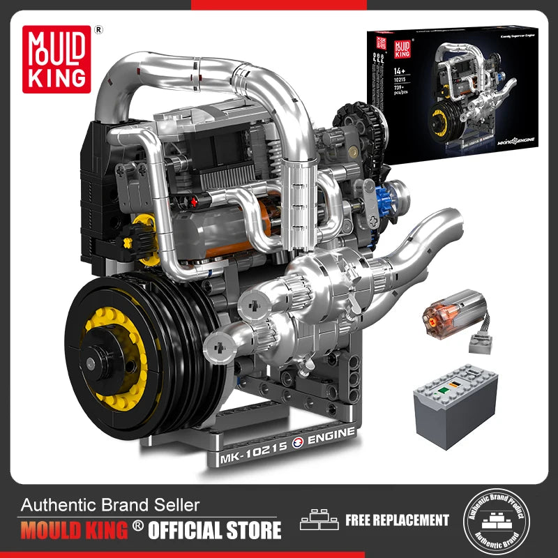 Mould King 10215  motor de coche, conjunto de bloques de construcción de motor de supercoche motorizado