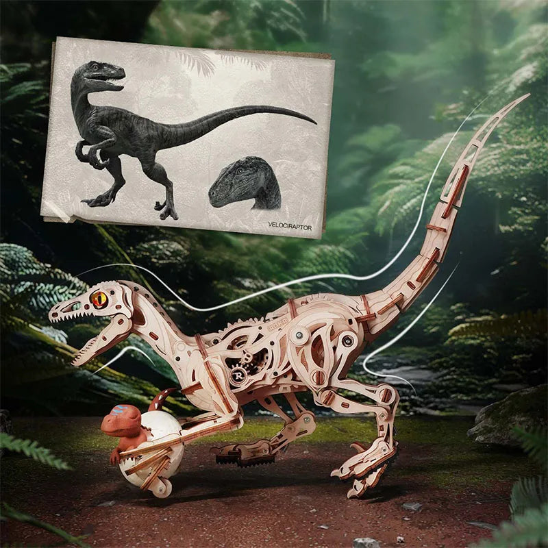 Rompecabezas 3D de Madera Robotime Rokr, Velociraptor Mecánico, Modelo de Velociraptor para Armar, Kit de Construcción Mecánica, Madera 3D LD01