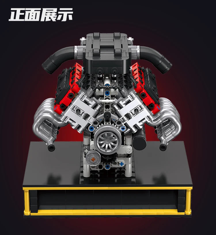 JIESTAR 33002 MOC, Decoración de escritorio personalizada, modelo de motor de superdeportivo V10, bloques de construcción