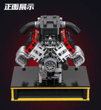 JIESTAR 33002 MOC, Decoración de escritorio personalizada, modelo de motor de superdeportivo V10, bloques de construcción