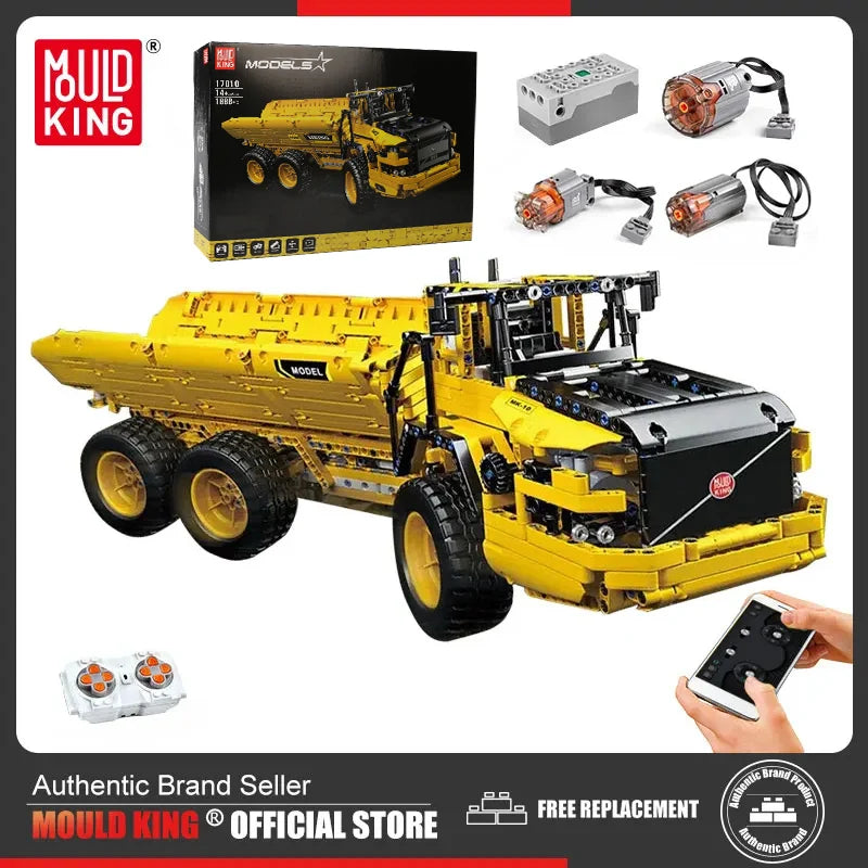 MOULD KING-coche técnico de ingeniería  vehículo de juguete, aplicación RC, camión de basura