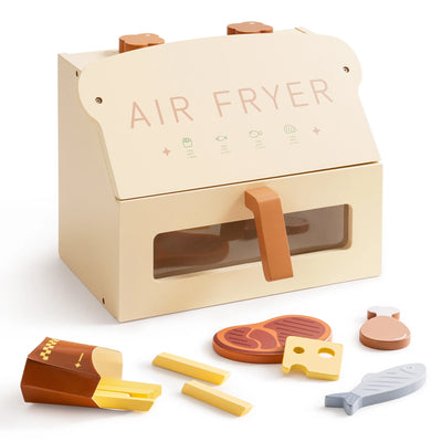 Robotime Robud freidora de aire de madera juego de cocina con accesorios cocinar comida regalo para niños niñas color crema