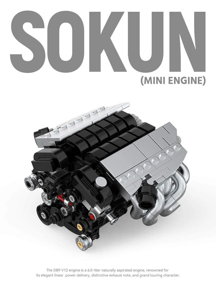 375 Piezas de Bloques de Construcción de Motor DB9V12 PB8869C, Superauto Técnico SOKUN
