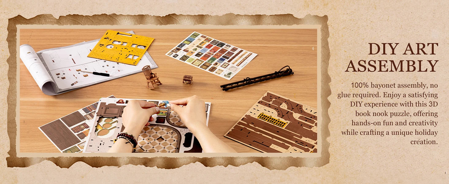 Robotime Rolife, estudio de esquina silencioso, bricolaje, rincón de libros, estante de inserción, casa de muñecas en miniatura de madera para estantería, muebles de inserción TGE02