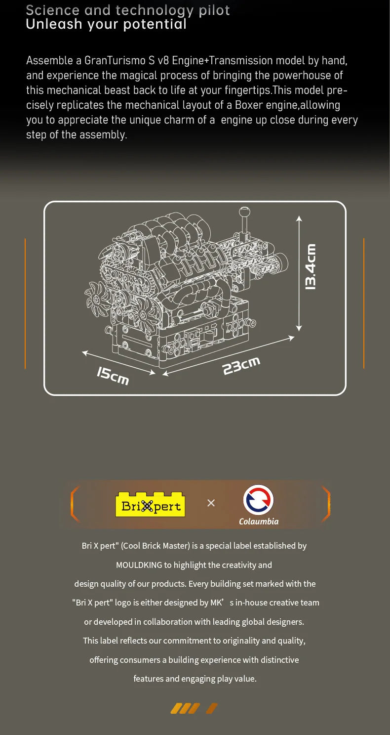 Mould King 10227 juguetes técnicos de motor de coche, motor motorizado V8