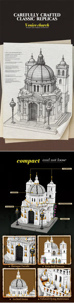 Juego de bloques de construcción de iglesia de Venecia, modelo de punto de referencia arquitectónico con luces LED