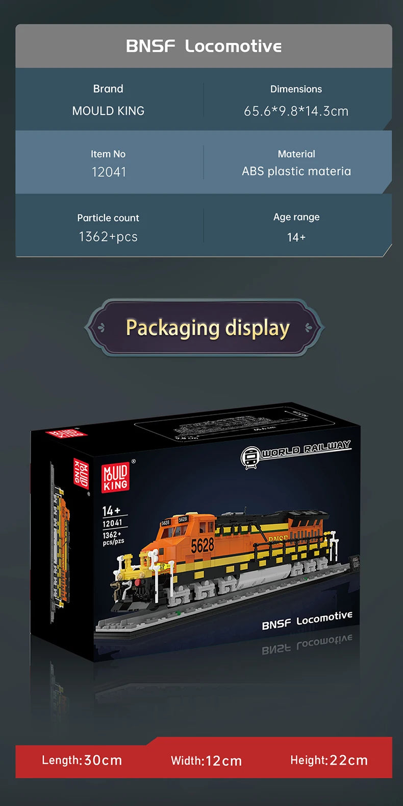 Mould King 12041 Tren técnico de juguete, conjunto de bloques de construcción de locomotora del norte RC