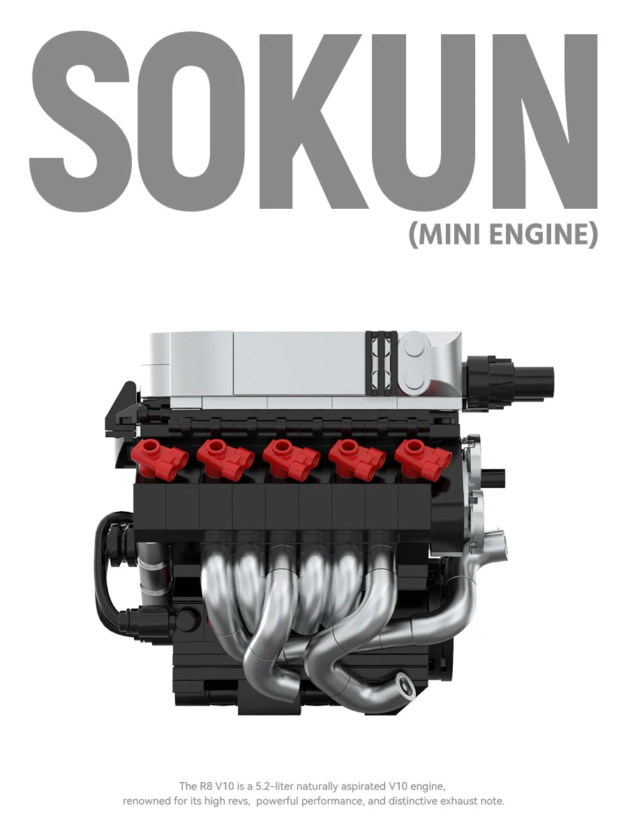 Bloques de Construcción de Motor R8V10, 392 Piezas, PB8869D, Superauto Técnico SOKUN, Ladrillos Decorativos de Motor de Vehículo