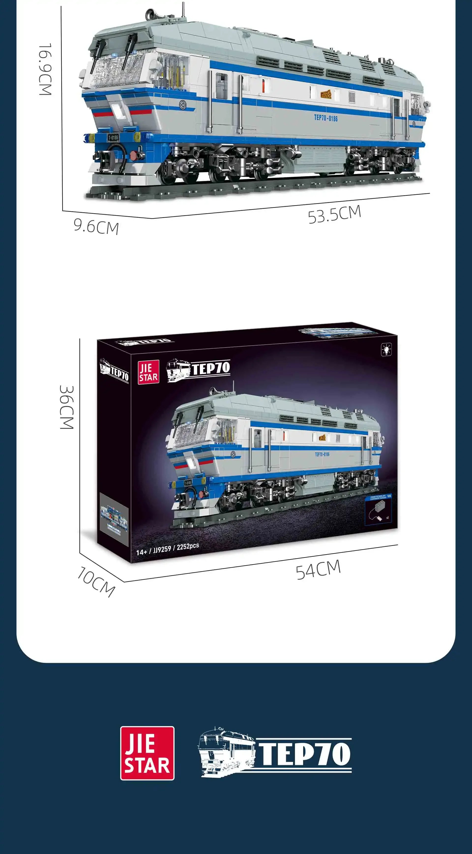 Jiestar JJ9259 Locomotora Diésel TEP70 Tren Ferroviario con Luz, Kit de Construcción de Modelos