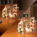Robotime-Juego de construcción de casa de muñecas de madera para adultos y niños, modelo café n. ° 17, con accesorios y Kit de modelo LED