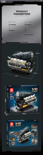 Set de Bloques de Construcción de Motor V6 con Soporte, Adorno Coleccionable para Escritorio