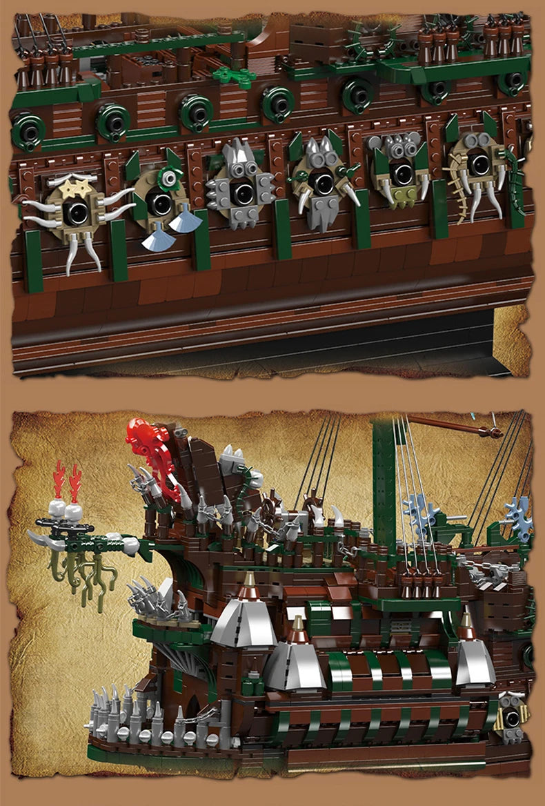 Mould King 13218, barco pirata MOC Flying Ductchman, montaje de bloques de construcción modelo de barco