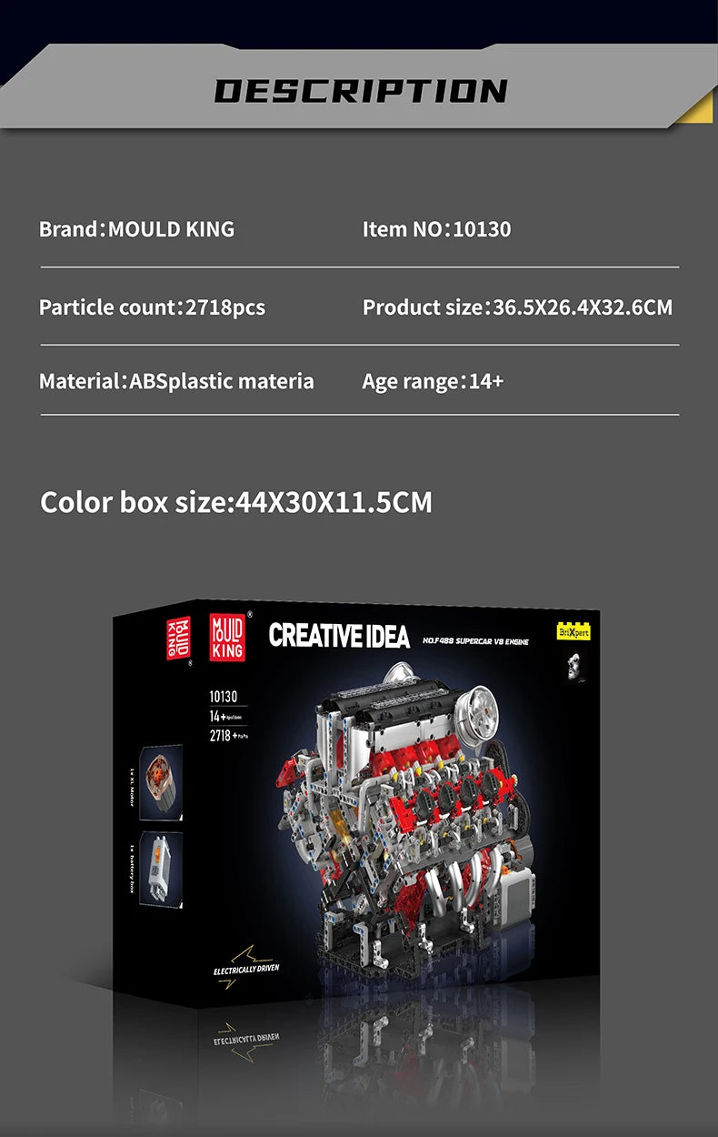 Mould King-juego de ensamblaje de motor V8, F488 supercoche