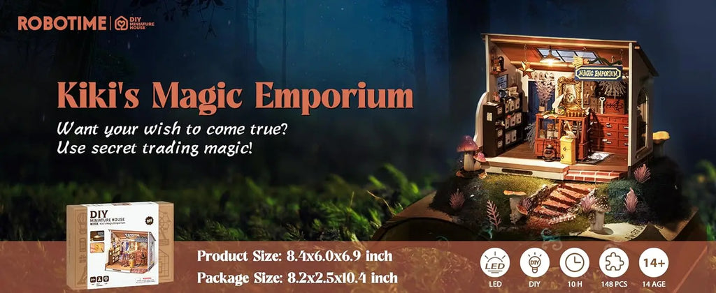 Robotime Rolife DIY casa de muñecas Kiki's Magic Emporium adorno decorativo niños miniatura fantasía casa de muñecas mágica Kit de madera de juguete