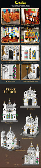 Juego de bloques de construcción de iglesia de Venecia, modelo de punto de referencia arquitectónico con luces LED