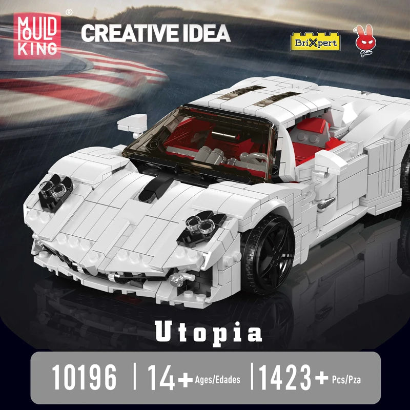 Mould King 10196, coches de juguete técnicos, coche de carreras deportivo Utopia blanco