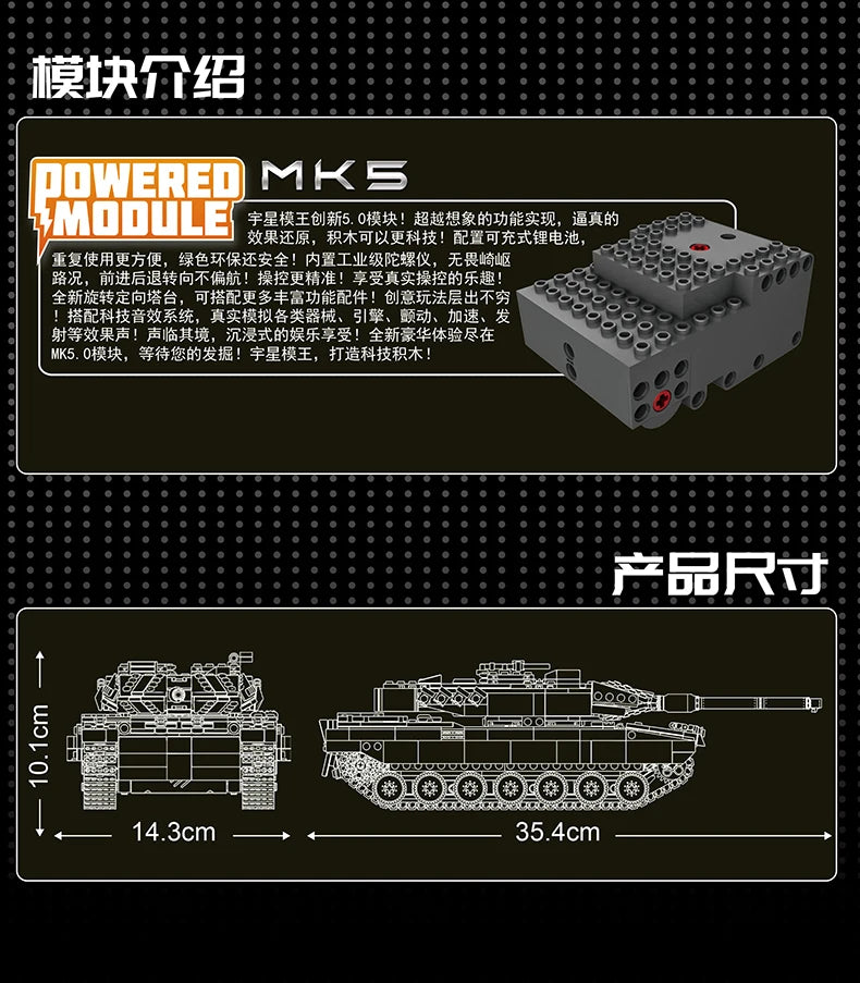 MOLD KING 20020 Alemania Leopard 2 tanque de batalla principal bloques de construcción técnicos
