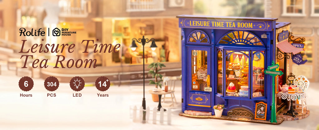 Robotime Rolife tiempo libre salón de té DIY Kit de casa de muñecas en miniatura manualidades pasatiempos increíble regalo para mujeres niños DG171