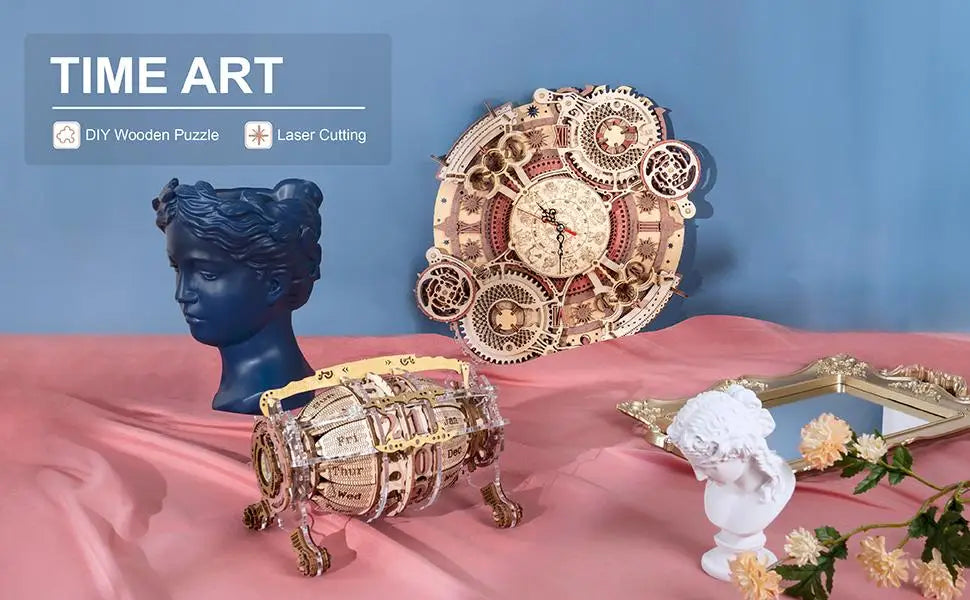 Robotime Reloj de pared Rompecabezas de madera 3D Juego de madera Kits de construcción mecánica Juego de rompecabezas de madera Regalo para niños El mejor regalo de Navidad
