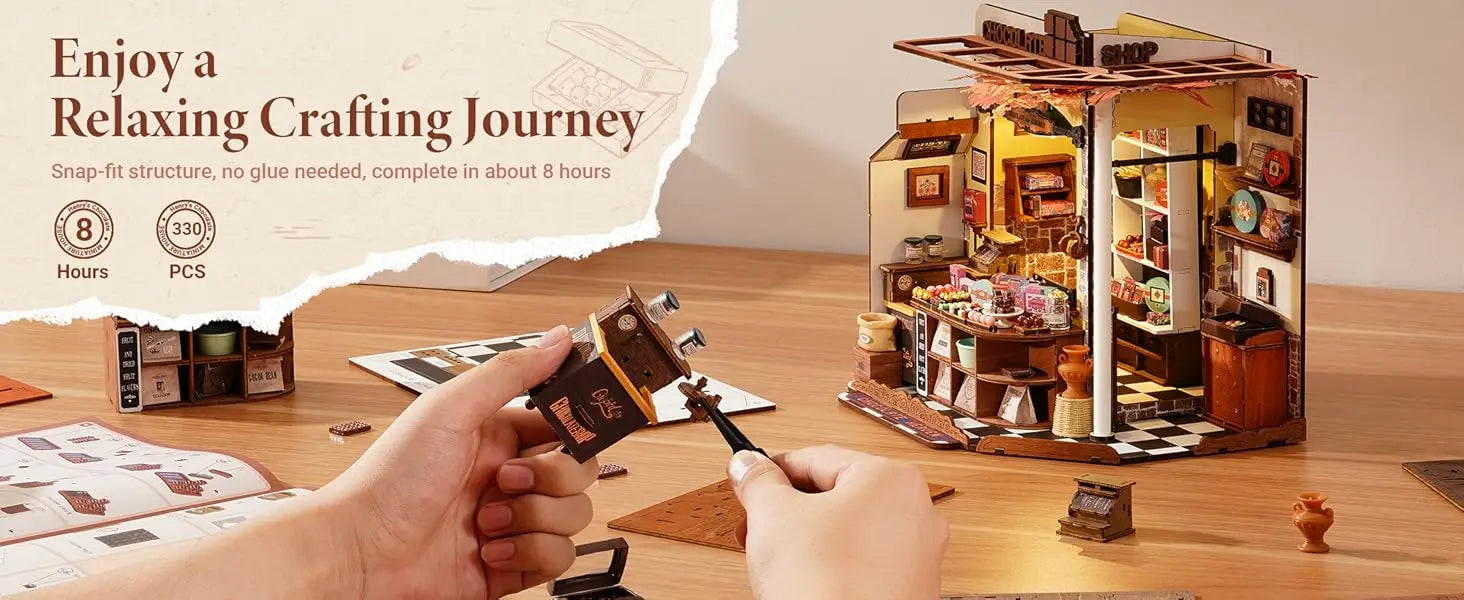 Robotime Rolife Henry's Chocolate DIY Kit de casa en miniatura Kit de construcción de modelo de casa de muñecas de madera con regalos artesanales LED para adultos