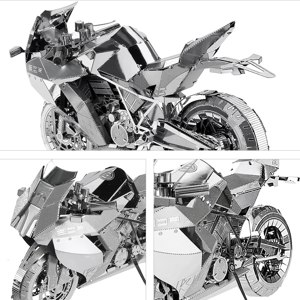 Piececool-rompecabezas de Metal 3D modelo de ensamblaje de motocicleta de plata