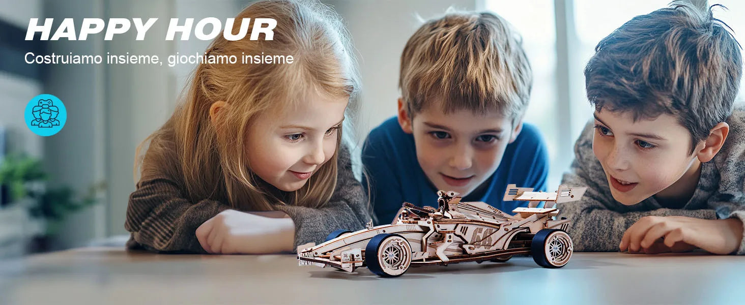Robotime-rompecabezas de madera 3D, Kits de modelos de coches de carreras, 5H, construcción de 8-10M, motor rugiente mecánico LK505 para adultos, adolescentes y niños