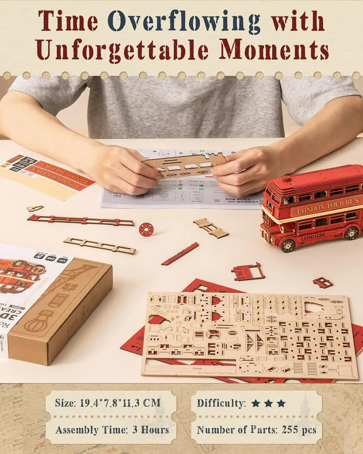 Robotime rolife London Tour Bus 3D rompecabezas de madera modelo de madera coche de juguete para construir manualidades coleccionables regalos para niños niñas