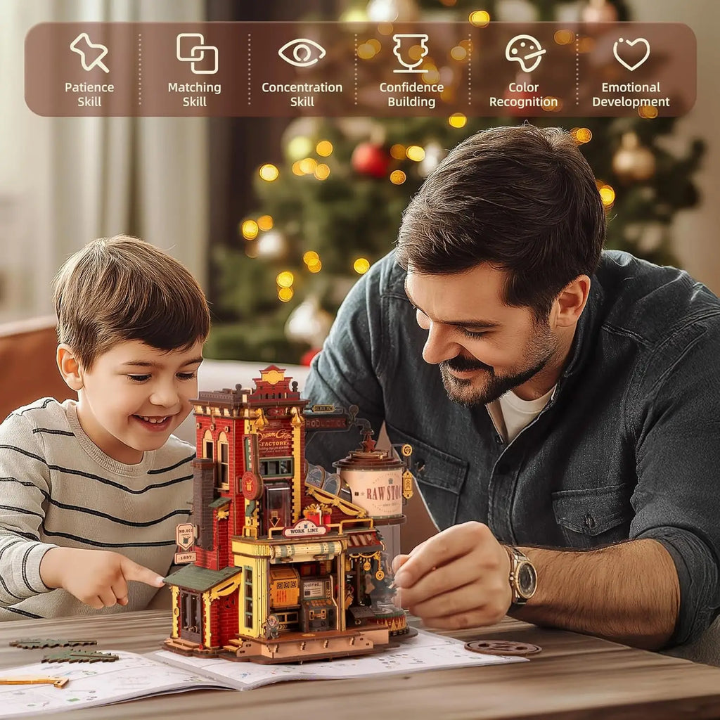 Robotime Rokr Caja de música de madera Fábrica de regalos de sueños de Navidad Rompecabezas de madera 3D Kits de modelos de madera Construye los mejores regalos para niños y adultos