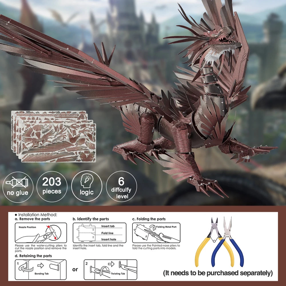 Piececool-rompecabezas de Metal 3D  rompecabezas de dragón Hellstrom