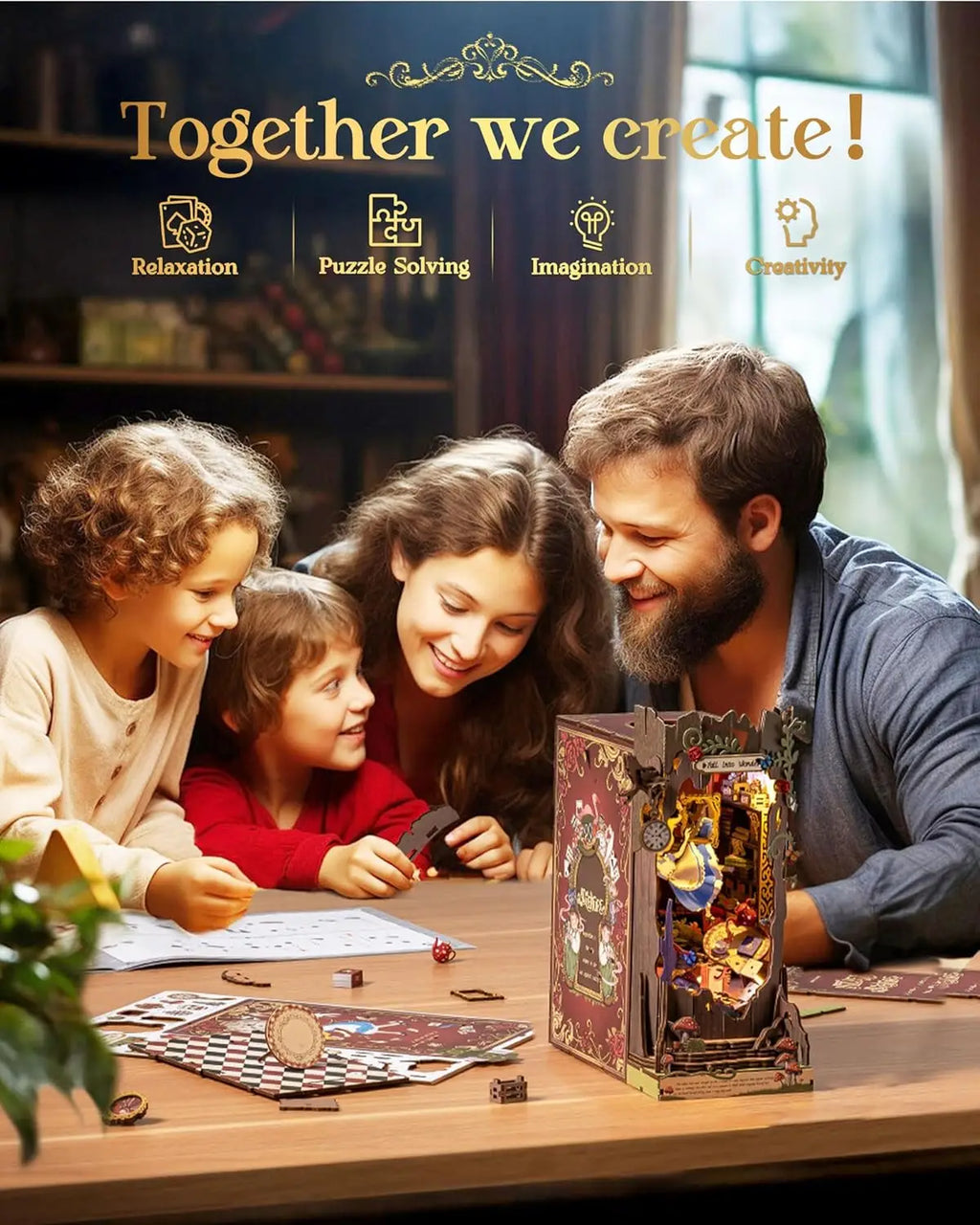 Robotime Rolife-Kits de rincón de libros, librería DIY con luces, Kit de casa en miniatura, rompecabezas de madera 3D, estantería de regalo, TGB