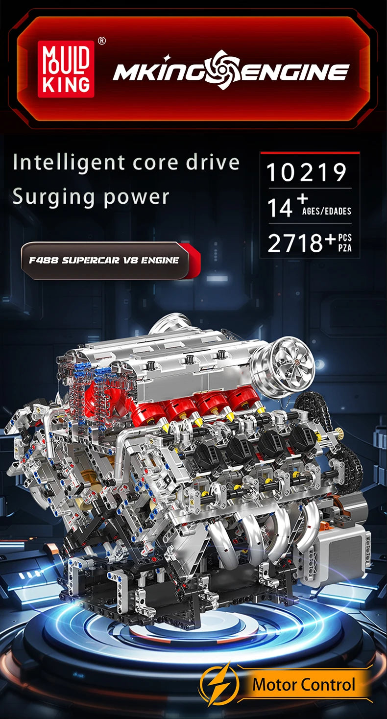 Mould King-juego de ensamblaje de motor V8, F488 supercoche