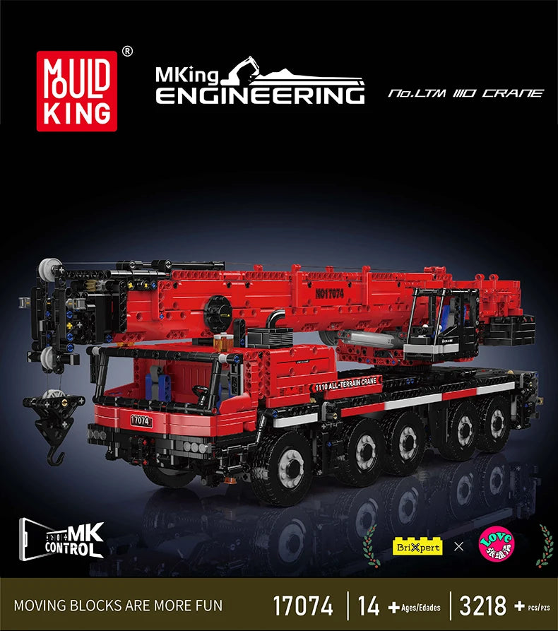 Mould King 17073 17074 coche técnico de juguete Control remoto LTM 1110 grúa montaje de bloques de construcción