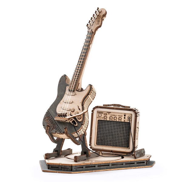Robotime ROKR guitarra eléctrica rompecabezas de madera 3D para niños adultos montaje juguetes creativos juego de bloques de construcción para regalos de navidad